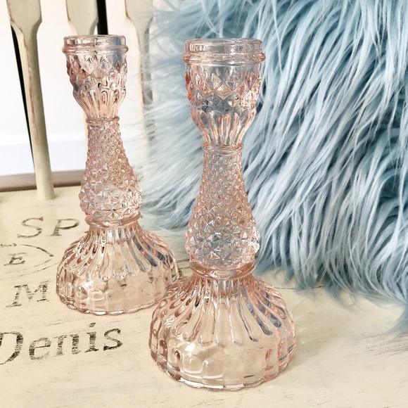Candle Stick Holders, Taper, Pink, Glass, Set of 2, Very Nice Condition - Picture 3 of 7